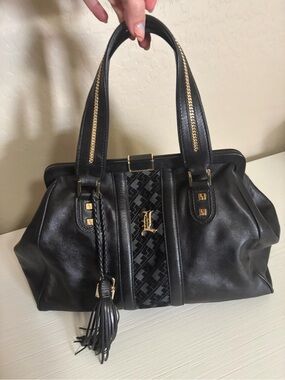 🖤⚜️’06 Vintage L.A.M.B. “Capri” Satchel Bowler Leather Tote Velvet & Gold ⚜️🖤